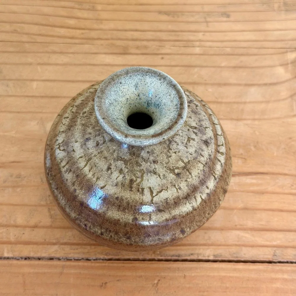 Studio Pottery Bud Vase Wabi Sabi Ash Glaze Stoneware Handmade Signed‎ Japandi